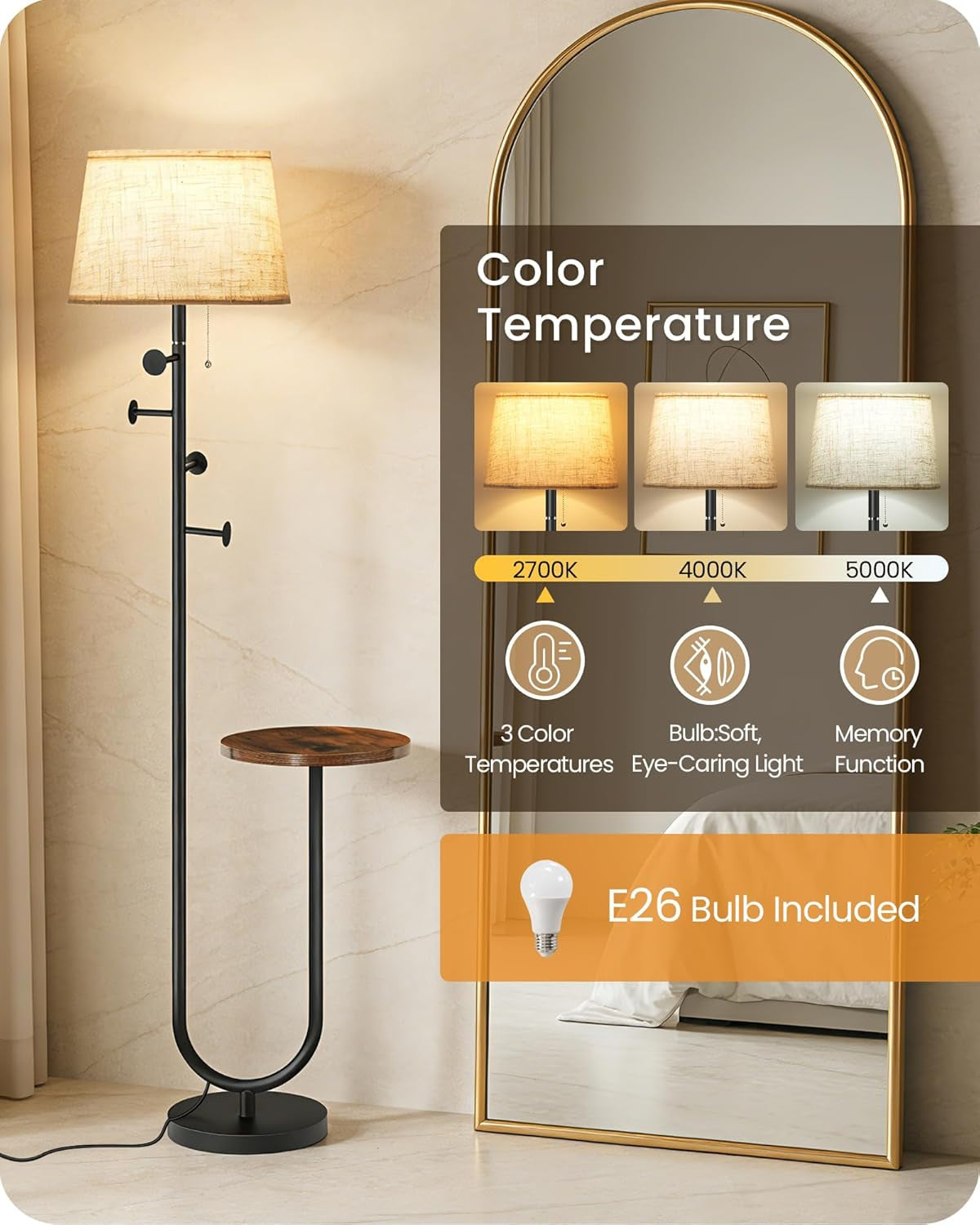 Rustic Brown Floor Lamp With ThreeColorTemperature