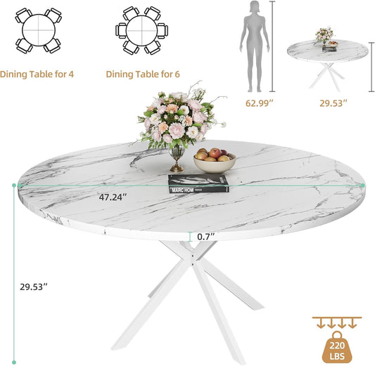 47.24in Circular Dining Table White Marble Pedestal