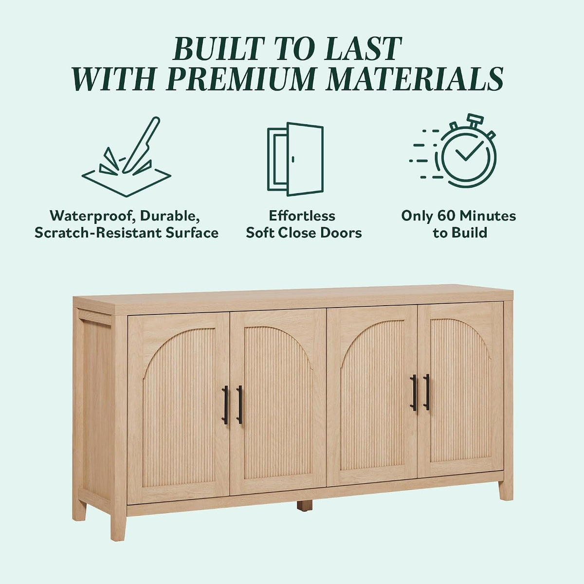 60 Inch Reeded Sideboard Buffet Coastal Oak Finish