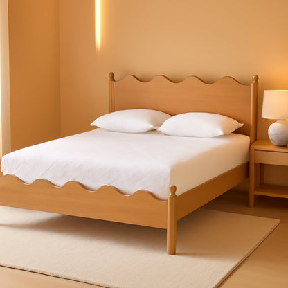 Queen Platform Bed Oak Brown Contemporary Scalloped