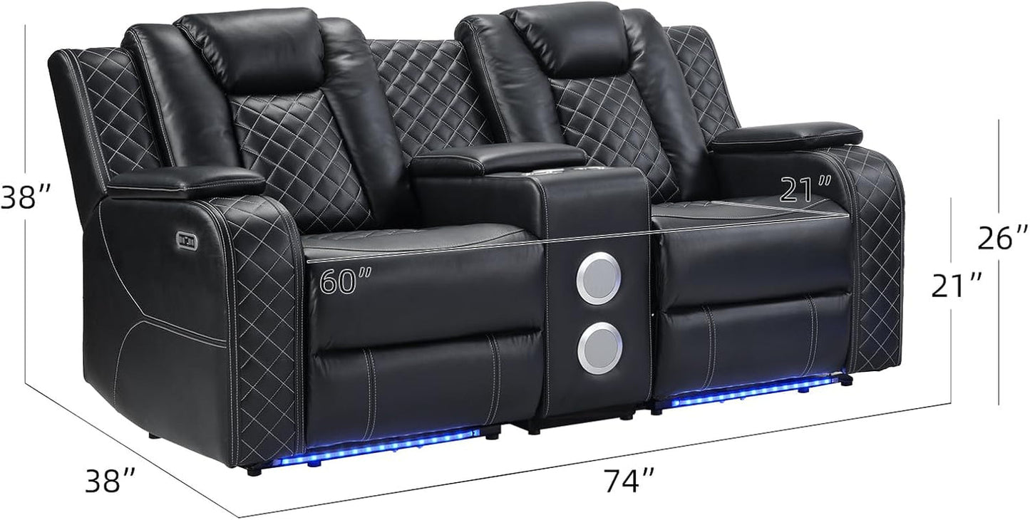 Black Luxurious Power Recliner With Center Console