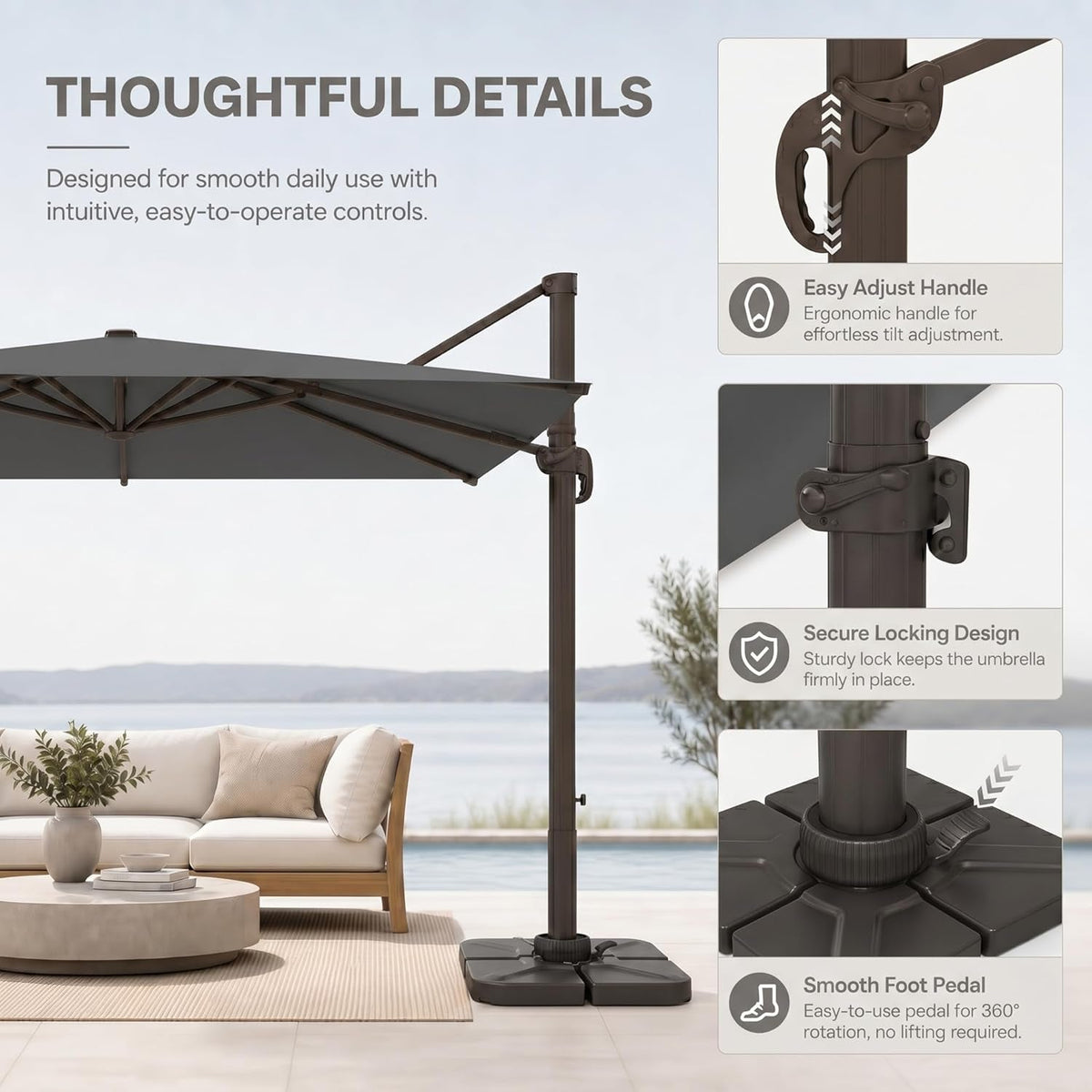 Cantilevered Patio Umbrella 10ft Cream White Offset