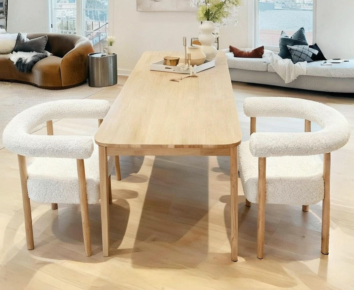 White Faux Sherpa Boucle Upholstered Dining Chairs