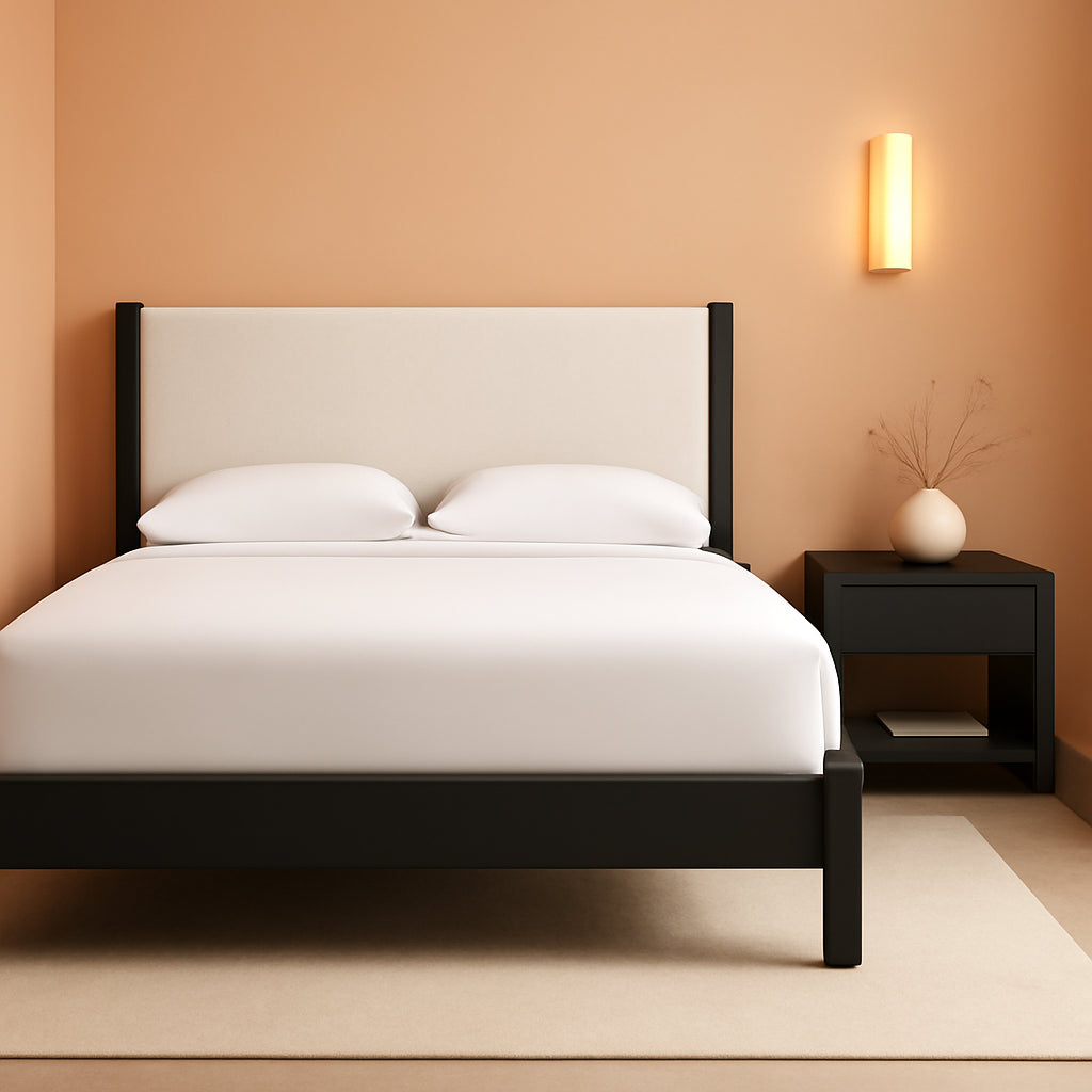 Queen Upholstered Platform Bed Matte Black Silhouette