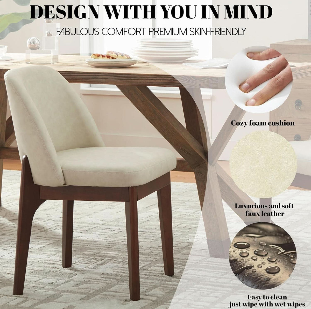 Beige Upholstered Dining Chairs With SolidWood Legs