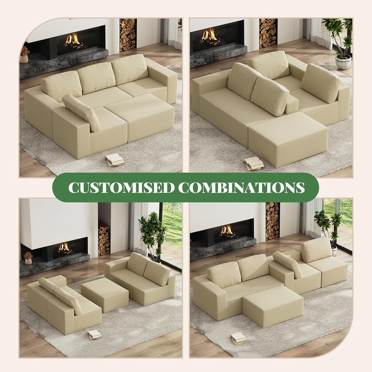136Inch Modular L Shaped Sectional Sofa BeigeBoucle-3