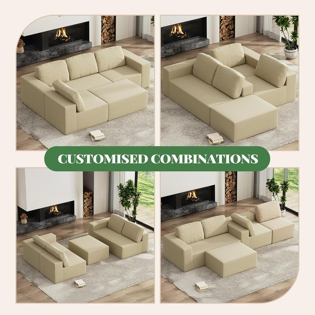 136Inch Modular L Shaped Sectional Sofa BeigeBoucle-3