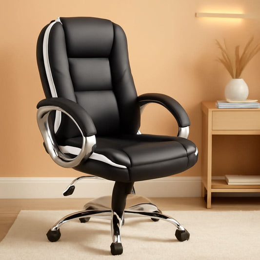 Ergonomic Black Leather Office Chair With Lumbar Support-0