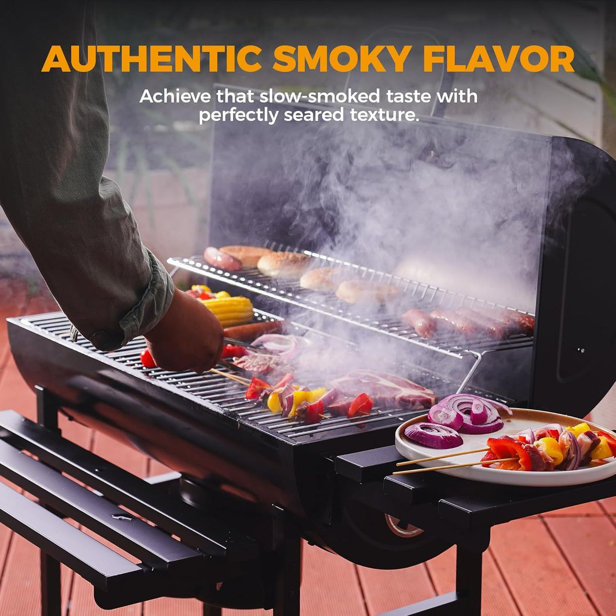 Barrel Charcoal Grill With Telescoping Front Shelf