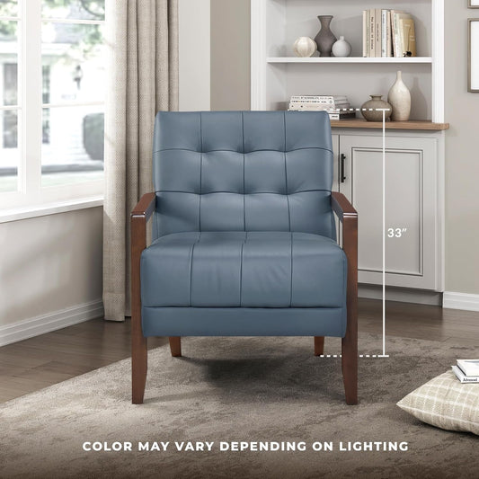 Blue Premium Genuine Leather Tufted Upholstered Chair