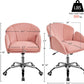 Pink Velvet Desk Chair With Wheels And Armrests Swivel Office Chair