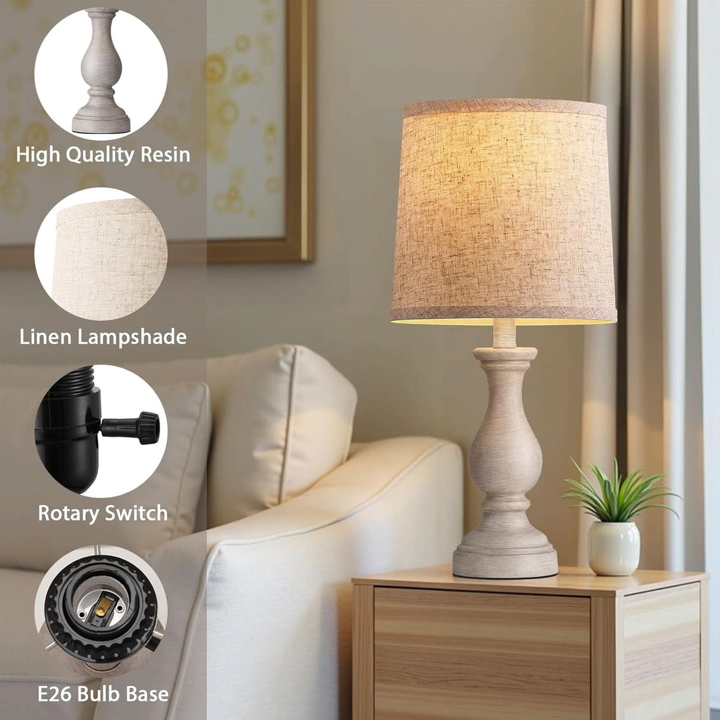 Rustic Farmhouse TwentyTwoInch Table Lamps Linen Shades
