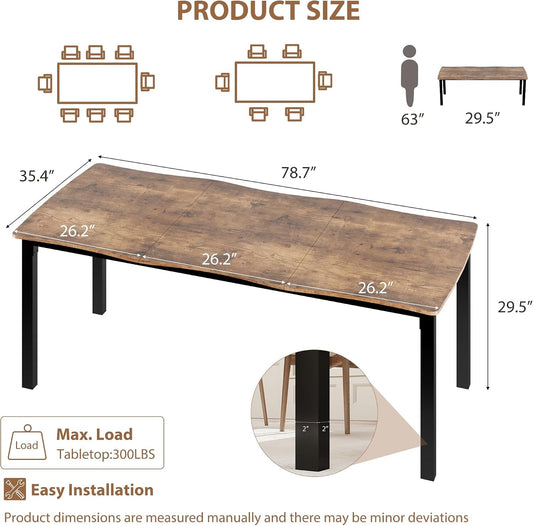 Retro Brown Rectangular Dining Table Sturdy Construction