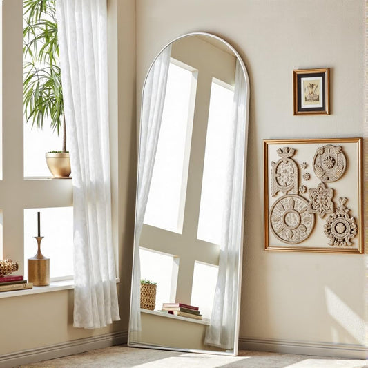 Arched FullLength Aluminum Framed Floor Mirror White