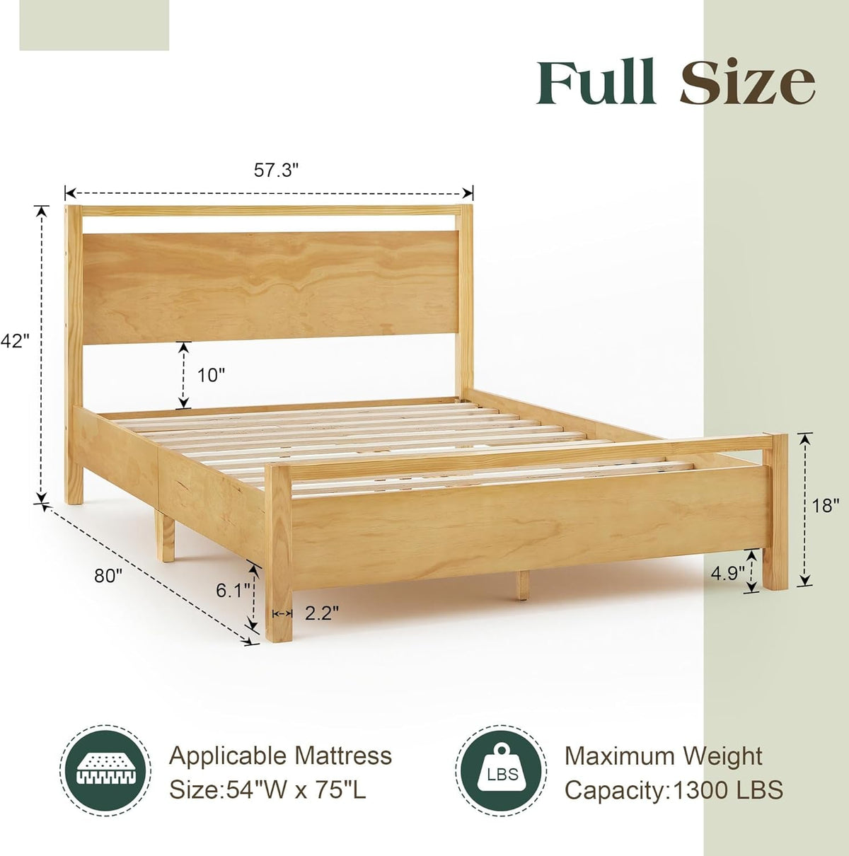 Full Size Premium Grade Solid Platform Bed Headboard