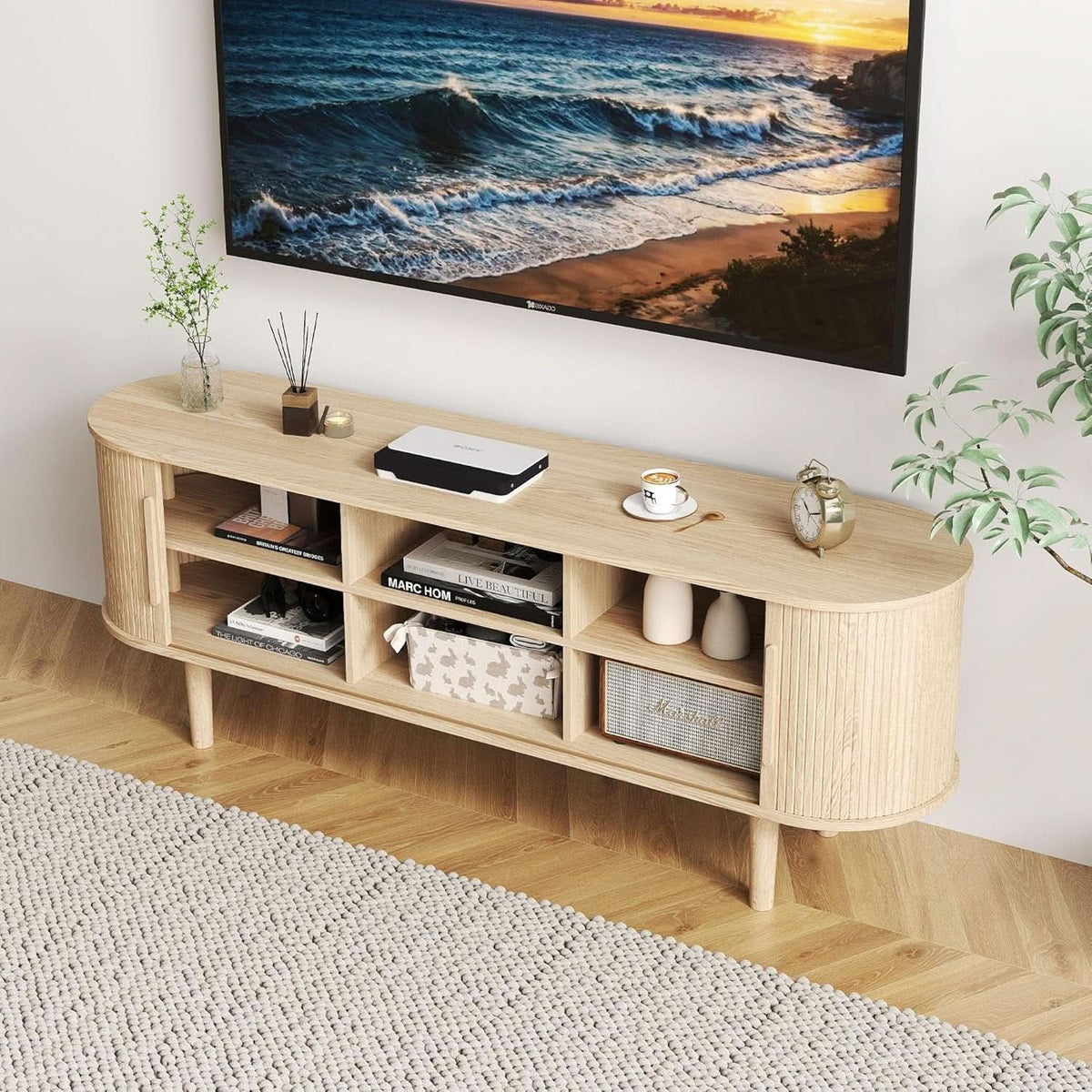 62 Inch TV Stand Entertainment Center With Sliding Door-4