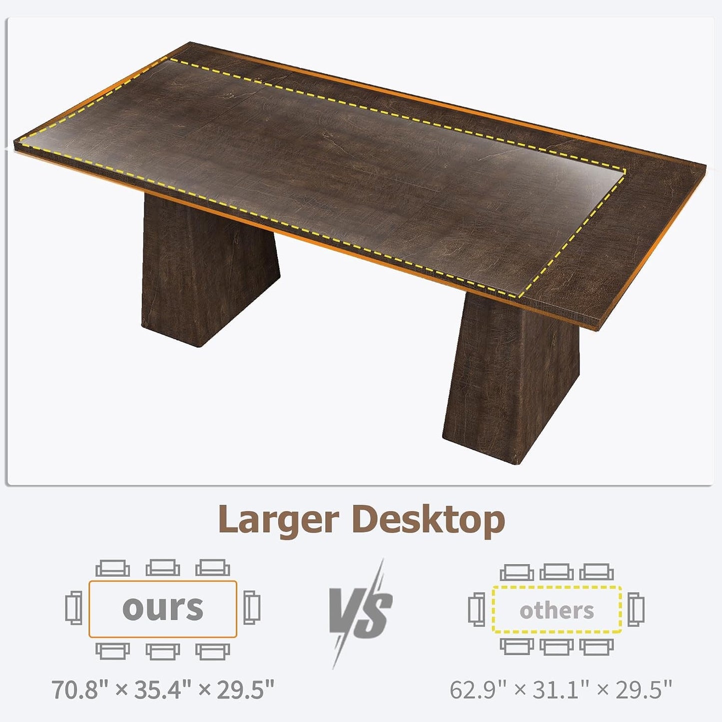 Garvee 71 Rectangular Wooden Dining Table Farmhouse