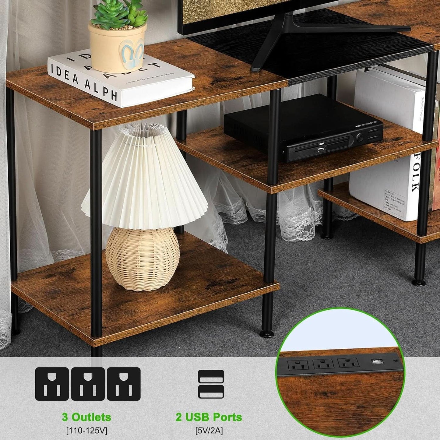 TV Stand 50 Inch Entertainment Center Console Power Outlet