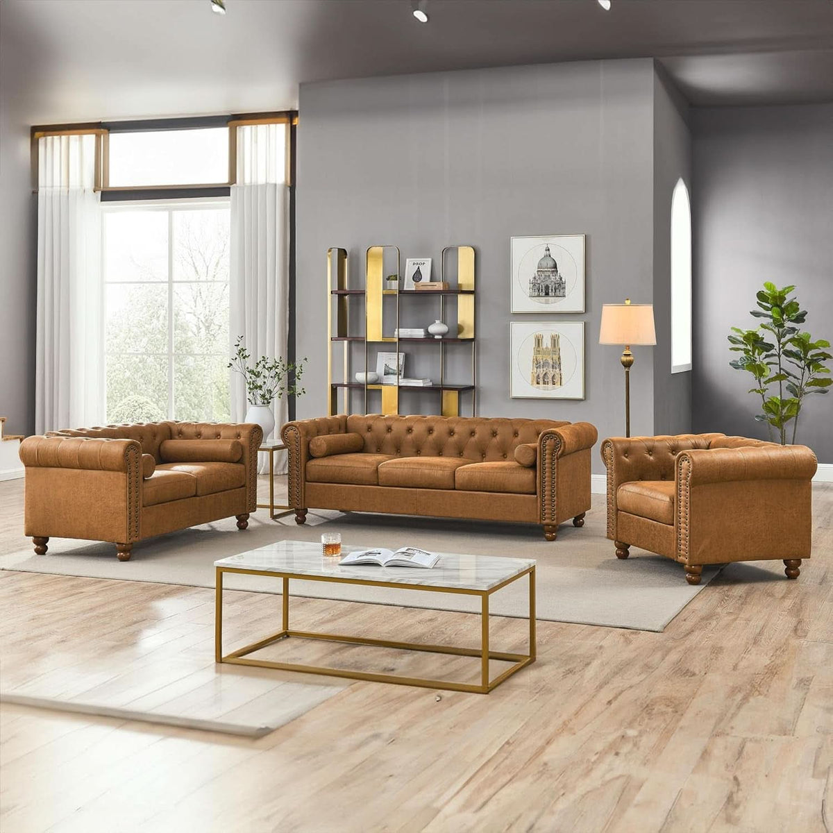 Two Piece Air Leather Sofa Set For Living Room Home Decor-3