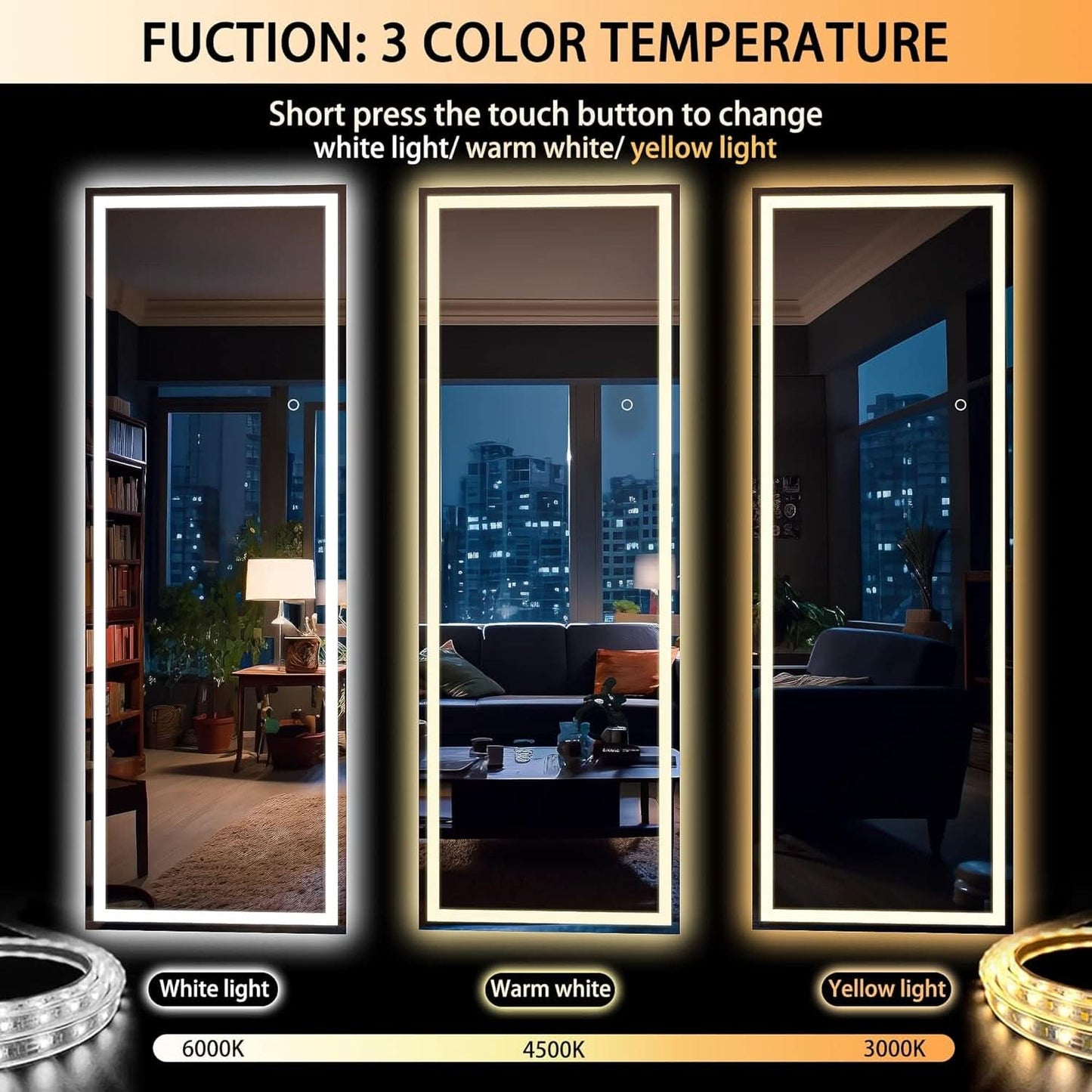 67x24Inches LED Floor Standing Mirror Dimmable Lights