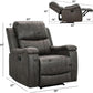 Grey Leather Recliner Chair With Cup Holders Living Room