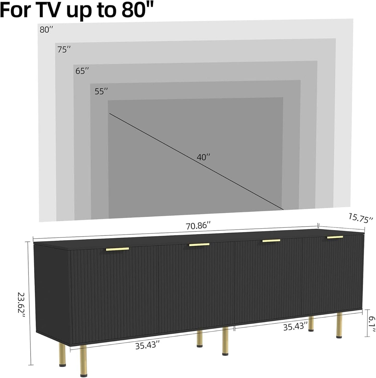 Black TV Stand for 80 Inch Televisions Entertainment
