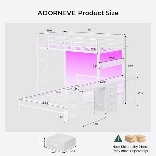 Twin Over Full Industrial Steel Bunk Bed Brilliant White