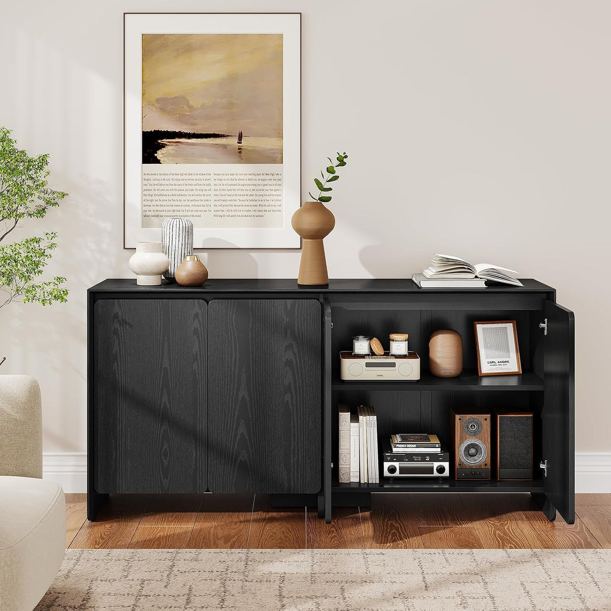 Contemporary 63 Inch Black Sideboard Buffet Cabinet