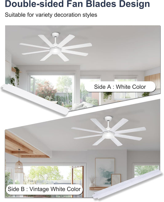 Professional 60 Inch White Ceiling Fan Integrated Controls