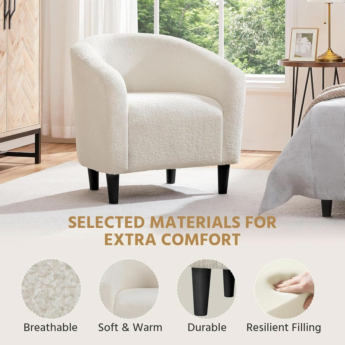 Ivory Barrel Chairs Boucle Living Room Duo Two Piece Set-4