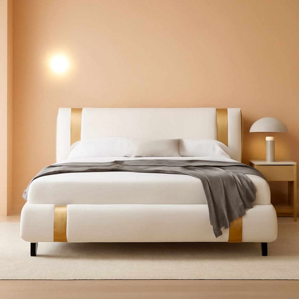 Queen White Faux Leather Platformbed Bed Headboard