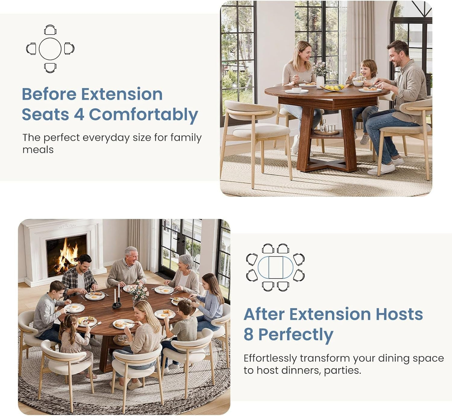 Chestnut Expandable Round Dining Table With Storage