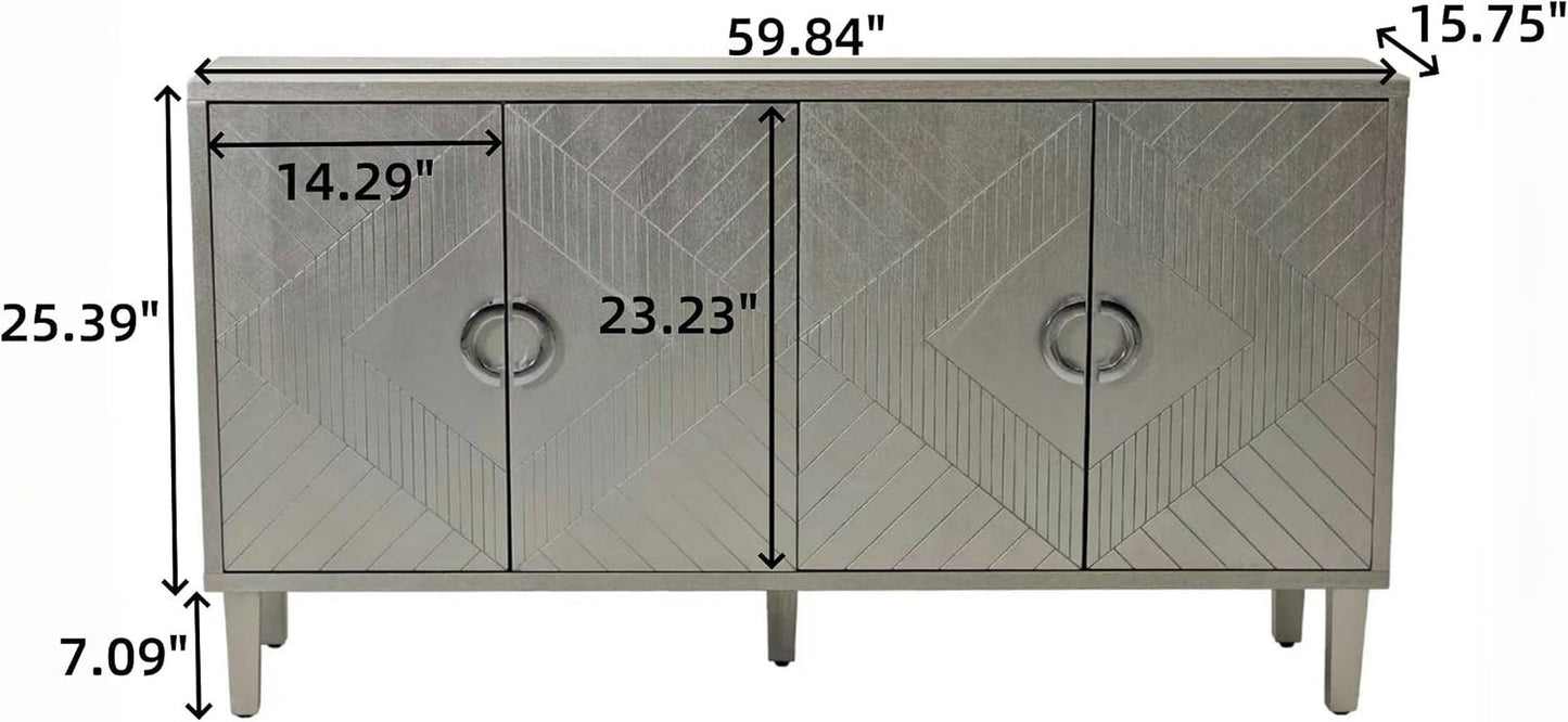 Contemporary 60 Inch Silver Sideboard Buffet Cabinet