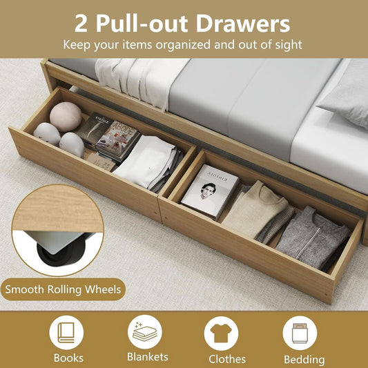 Twin Platform Bed Frame Featuring Integrated Drawers