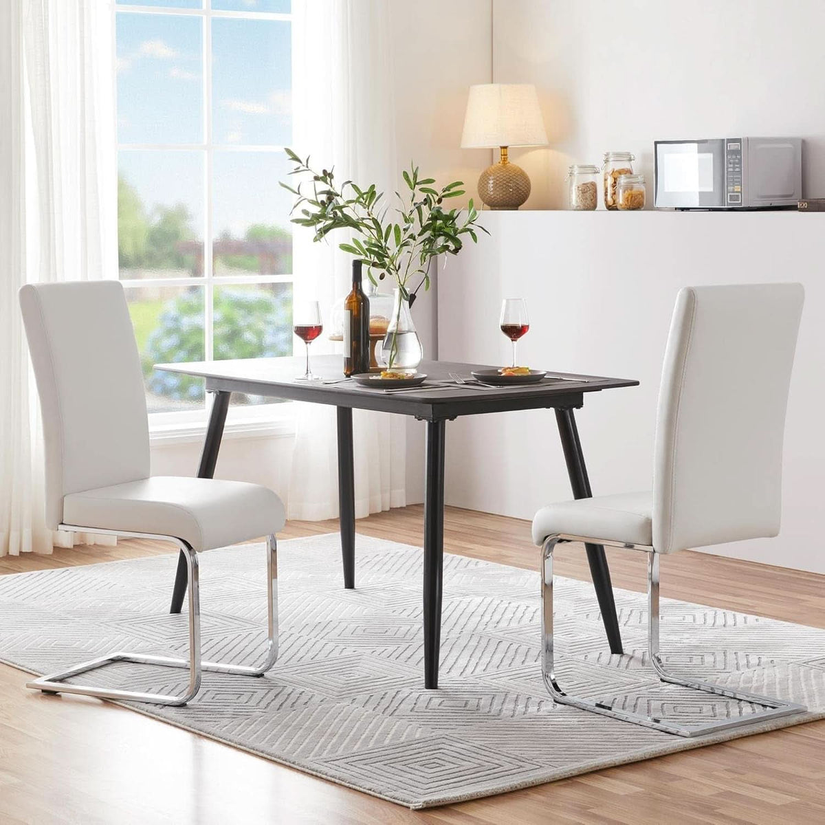 Set Of 2 High Back Faux Leather Dining Chairs White