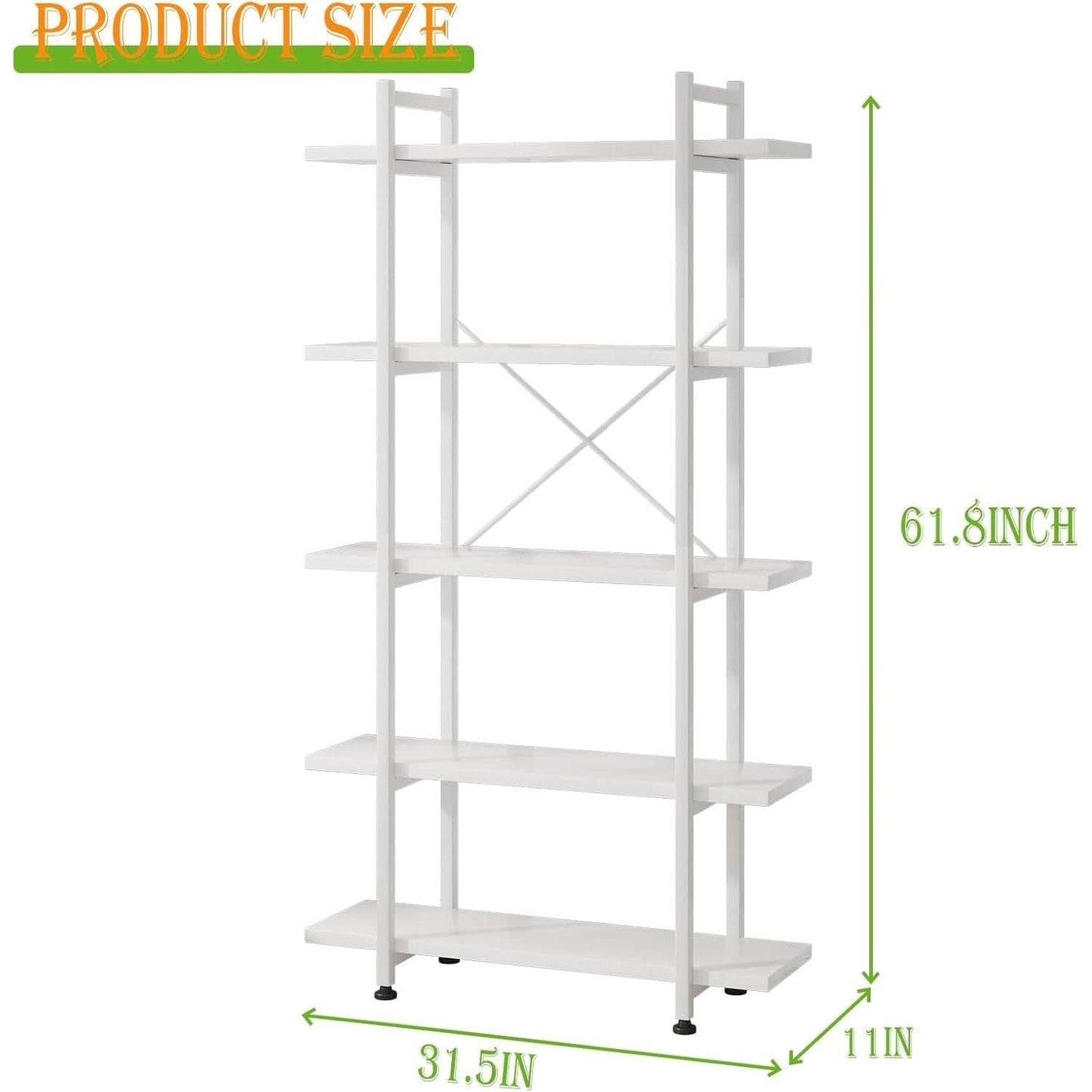 White 5 Tier Wooden Bookcase Tall Storage Organizer