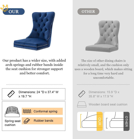 Tufted Velvet Dining Chairs Set of 4 Blue With Nailhead Back