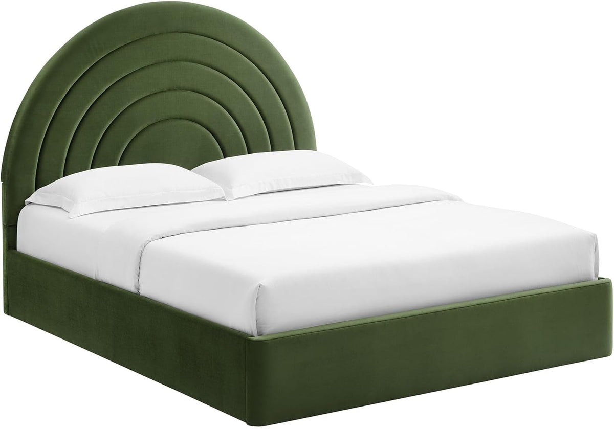 Full Sized Velvet Platform Bed Moss Green