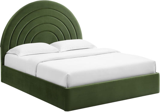 Full Sized Velvet Platform Bed Moss Green