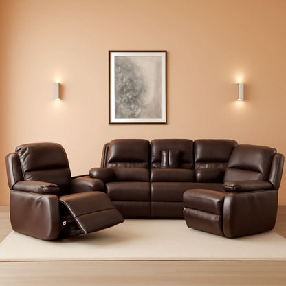 Manual Leather Recliner Sofa Set Brown For Living Room