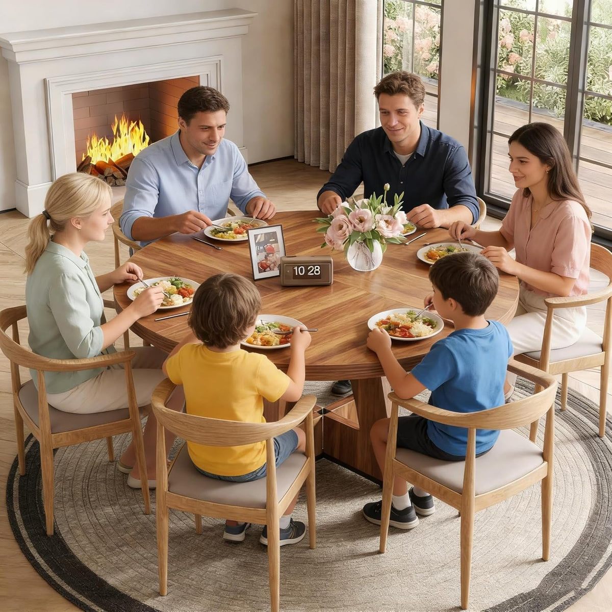Circular Dining Table 47 Inches Brown Pedestal Base