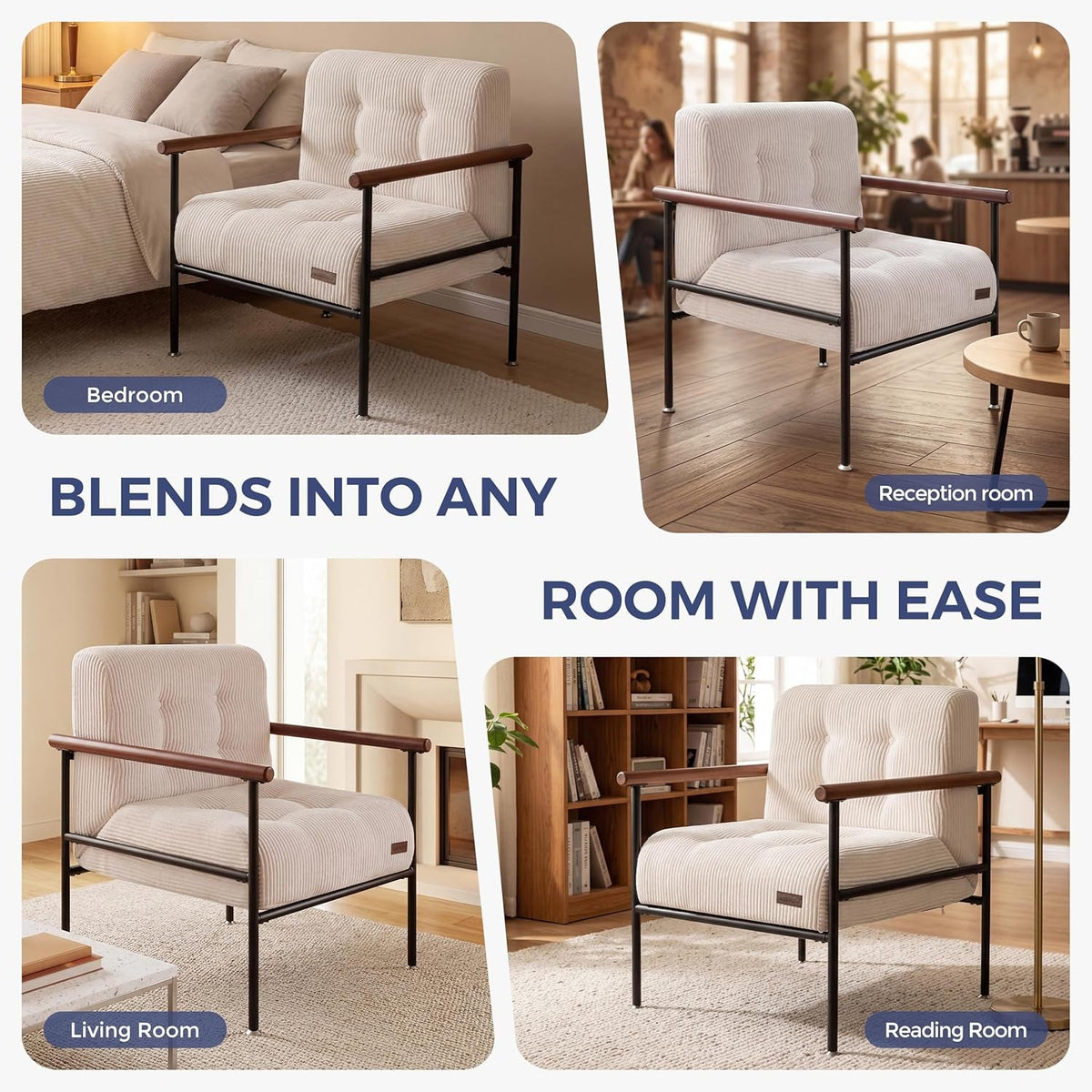Beige Upholstered Decorative Chair With Metal Frame