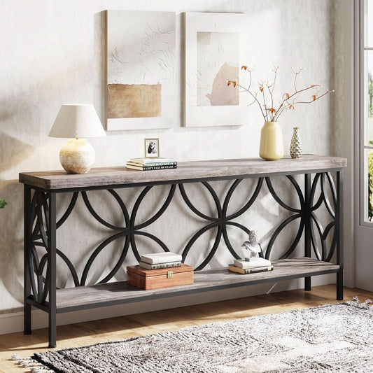 70.9 Inches Industrial Grade Sofa Table With Shelving