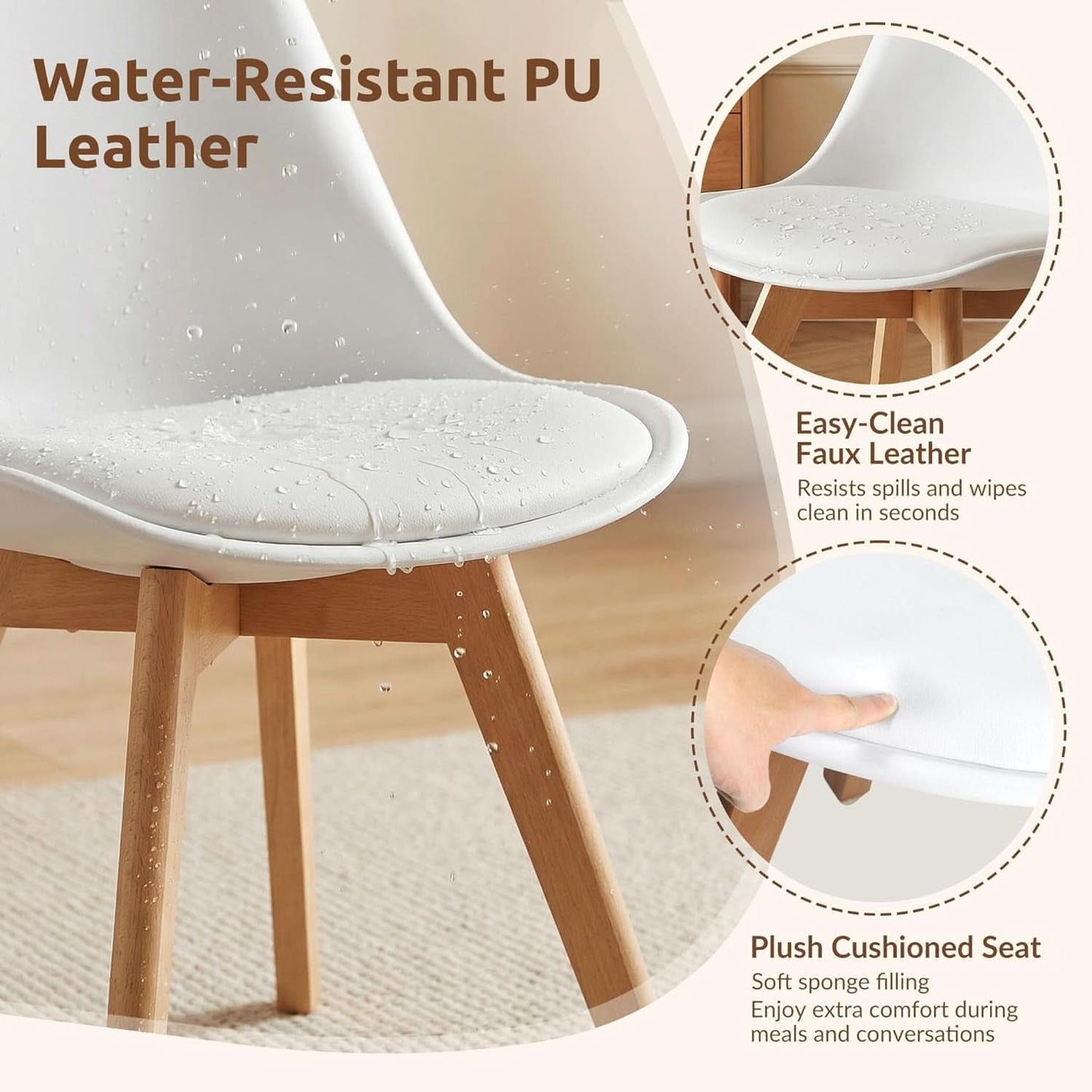 Mid Century Modern White Upholstered Dining Chairs