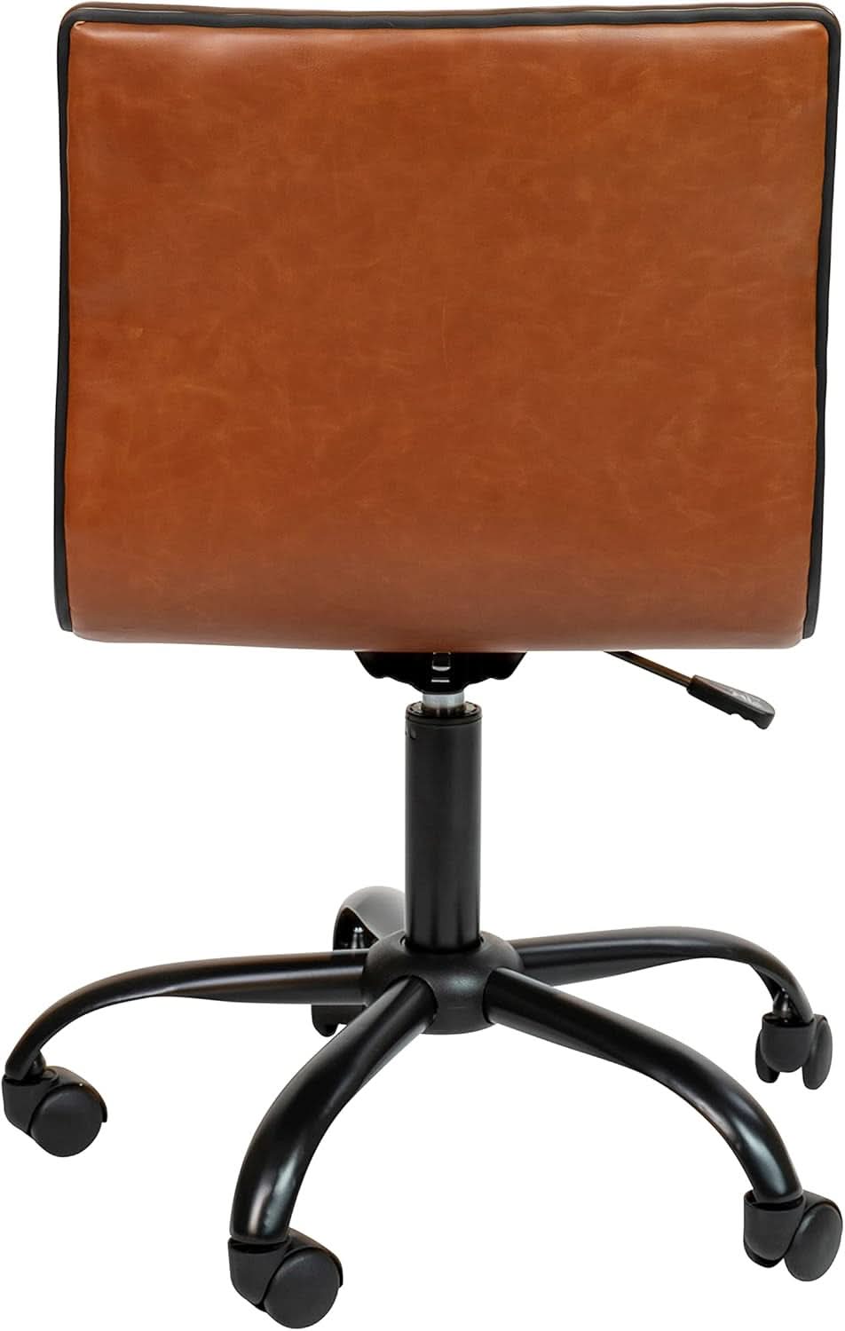 Low-Back Ribbed Upholstered Vinyl Swivel Desk Chair, Brown, Adjustable Height