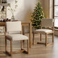 Beige Linen Upholstered Dining Chairs Midcentury Pair