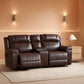 Genuine Leather Manual Overstuffed Loveseat Recliner Brown