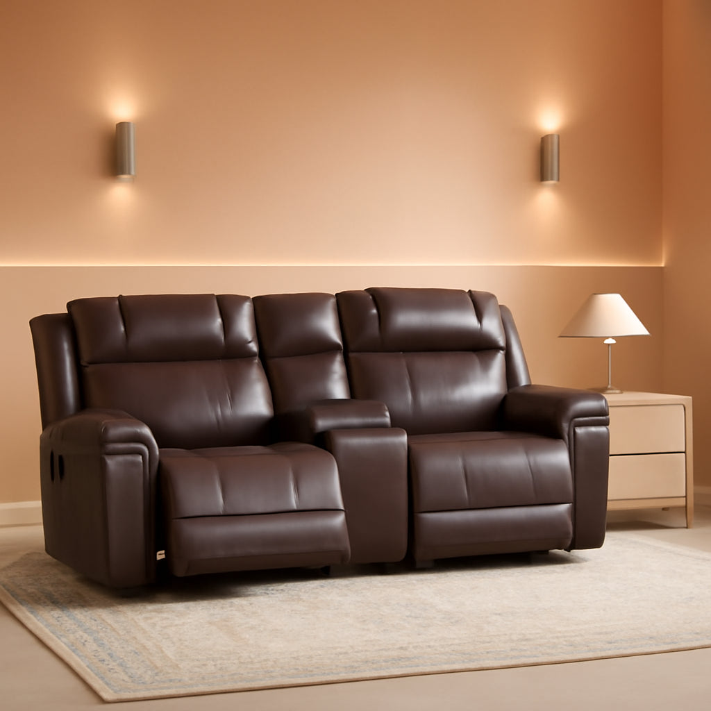 Genuine Leather Manual Overstuffed Loveseat Recliner Brown