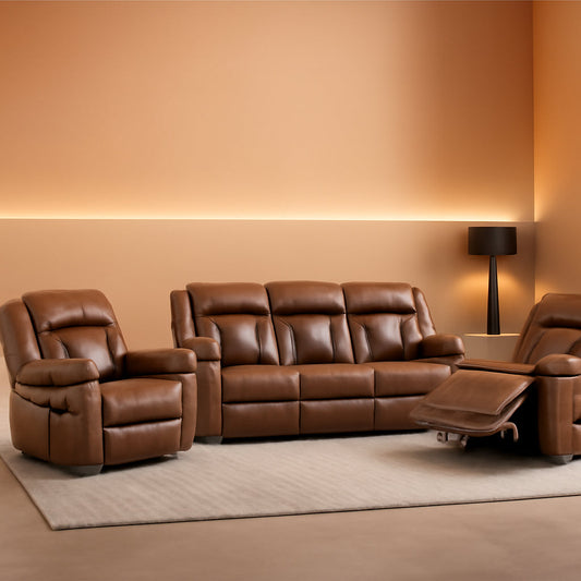 Brown Faux Leather Recliner Sofa Set Luxury Living Room Furniture