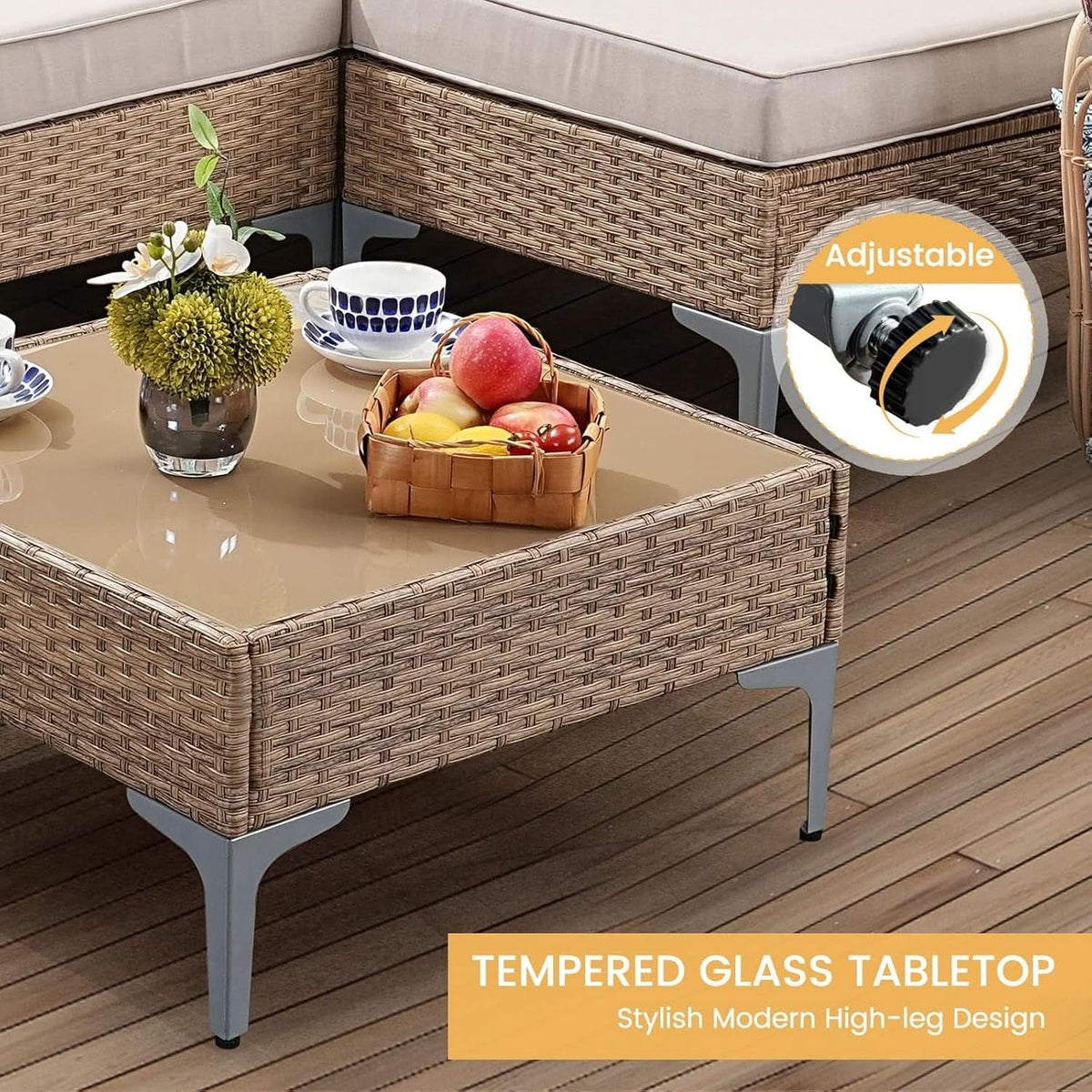 7 Piece Wicker Patio Furniture Set with Thick Cushions-3
